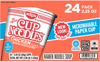 Nissin Cup Noodles Chicken Flavor Soup, 24 pk 2.25 oz 2.25 oz